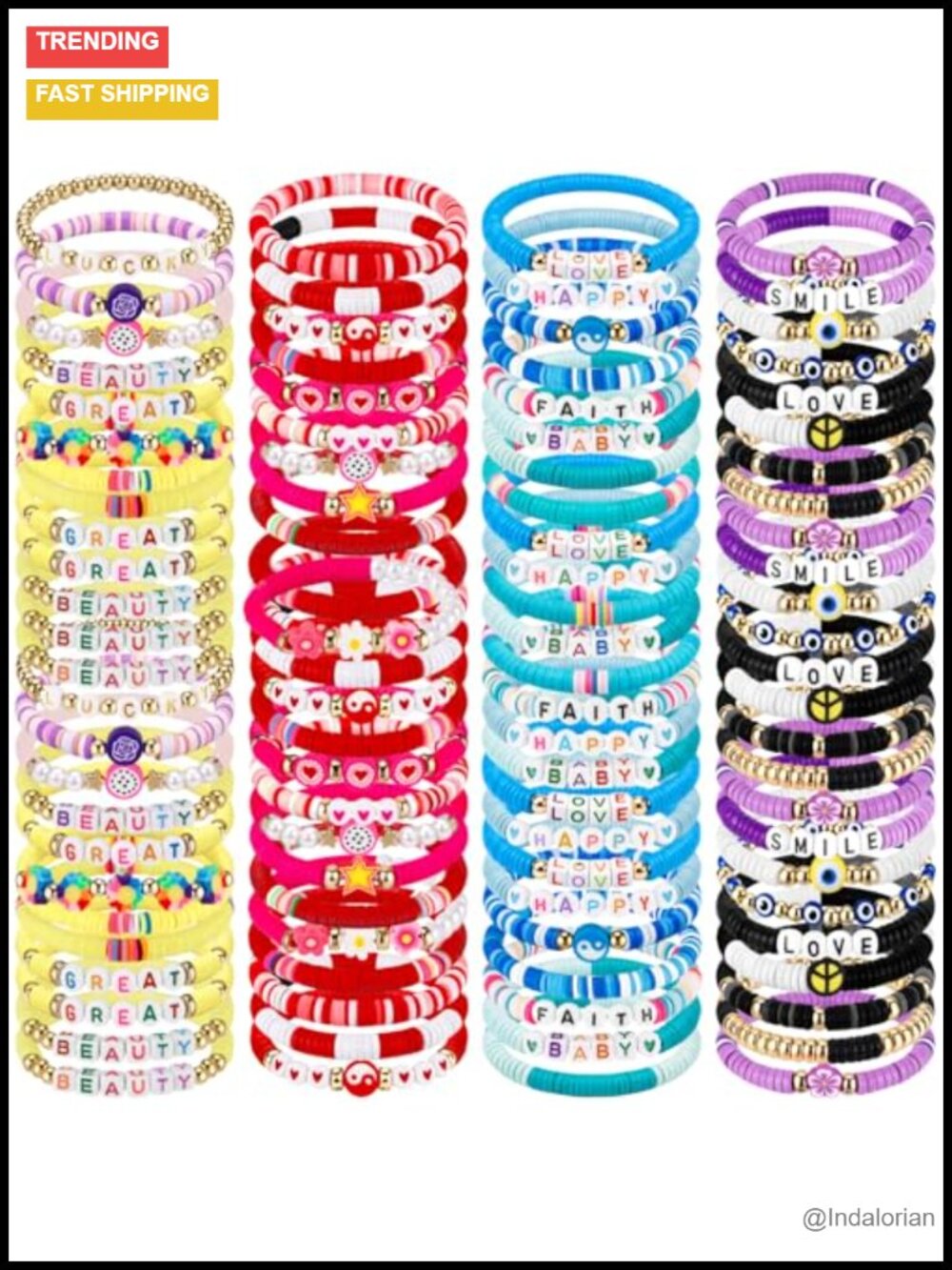 100 Pcs Preppy Friendship Bracelets Clay Acrylic Stretch Stackable